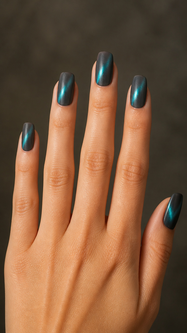 Charcoal Grey Velvet with Icy Teal Streak