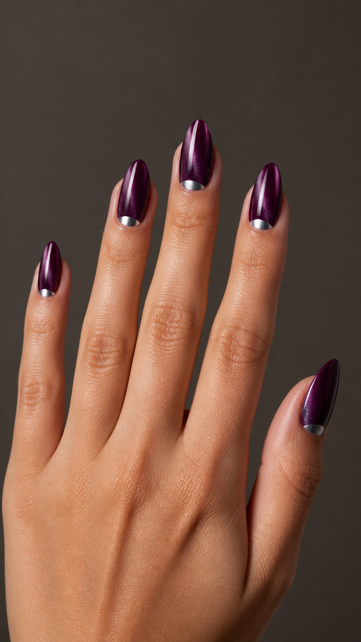 Plum Wine Velvet with Frosted Chrome Half-Moon