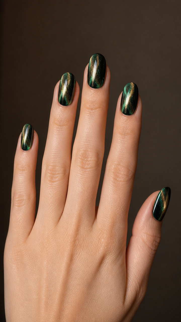 Deep Forest Velvet with Emerald and Gold Twin Streaks