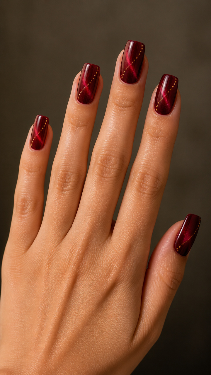 Velvet Cranberry with Gold Dot Trail Along Magnetic Line