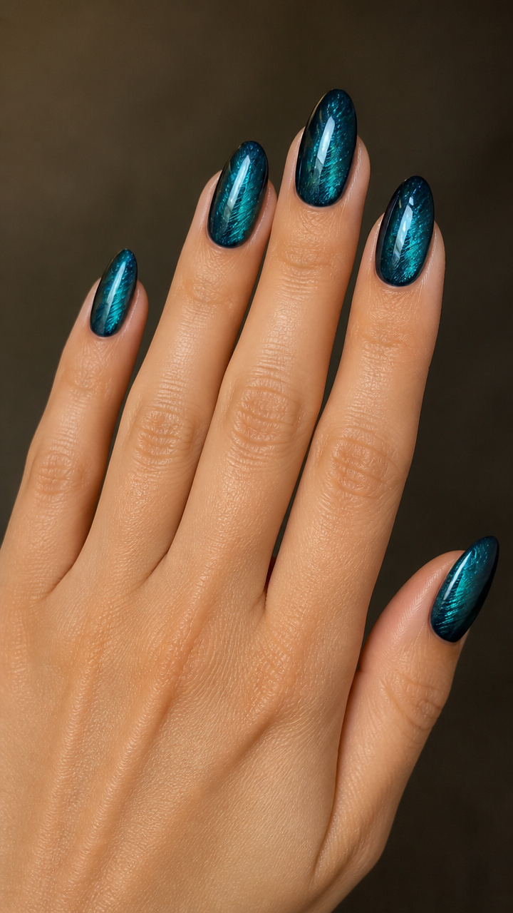 Velvet Peacock Teal with Feather-Inspired Stroke