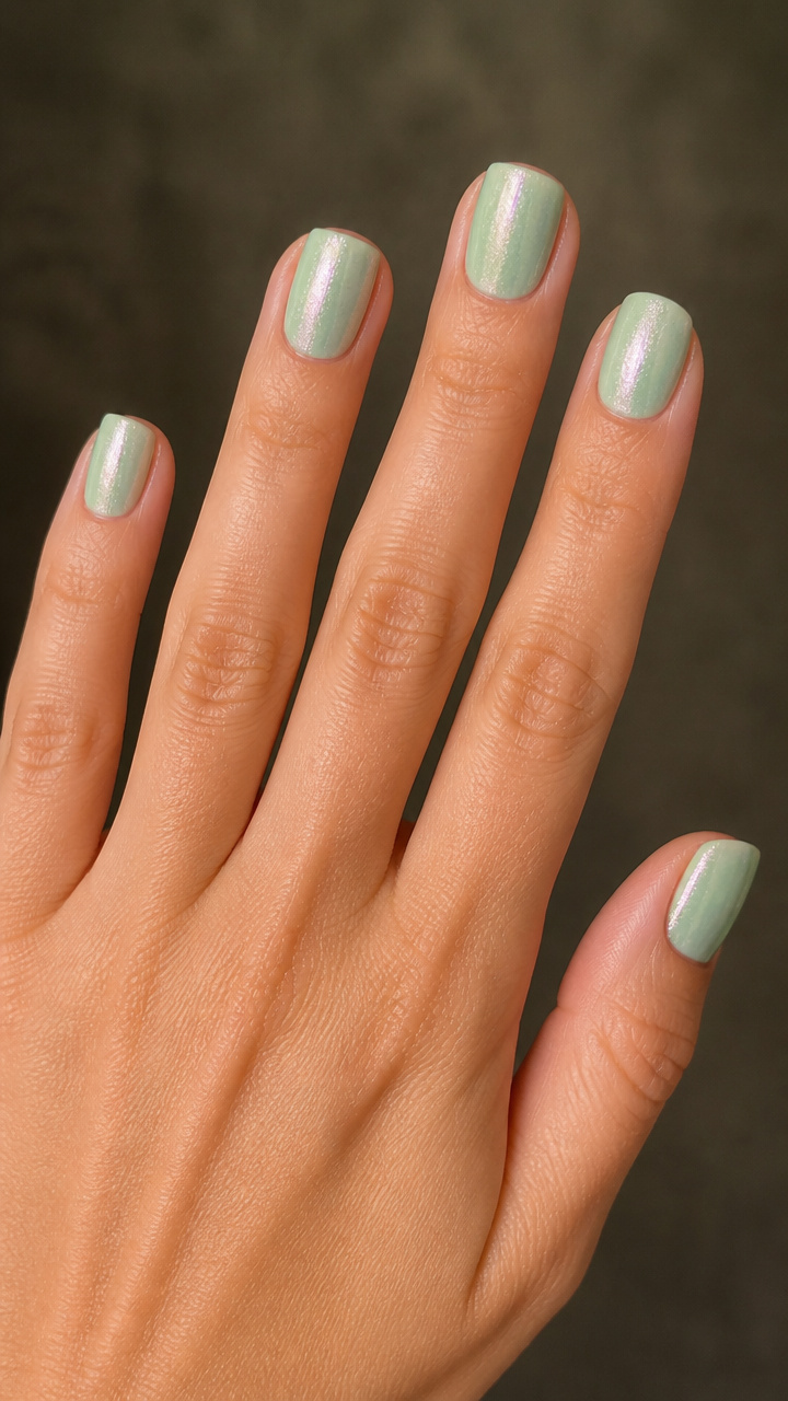 Mint Frost Shimmer on Square Short Nails