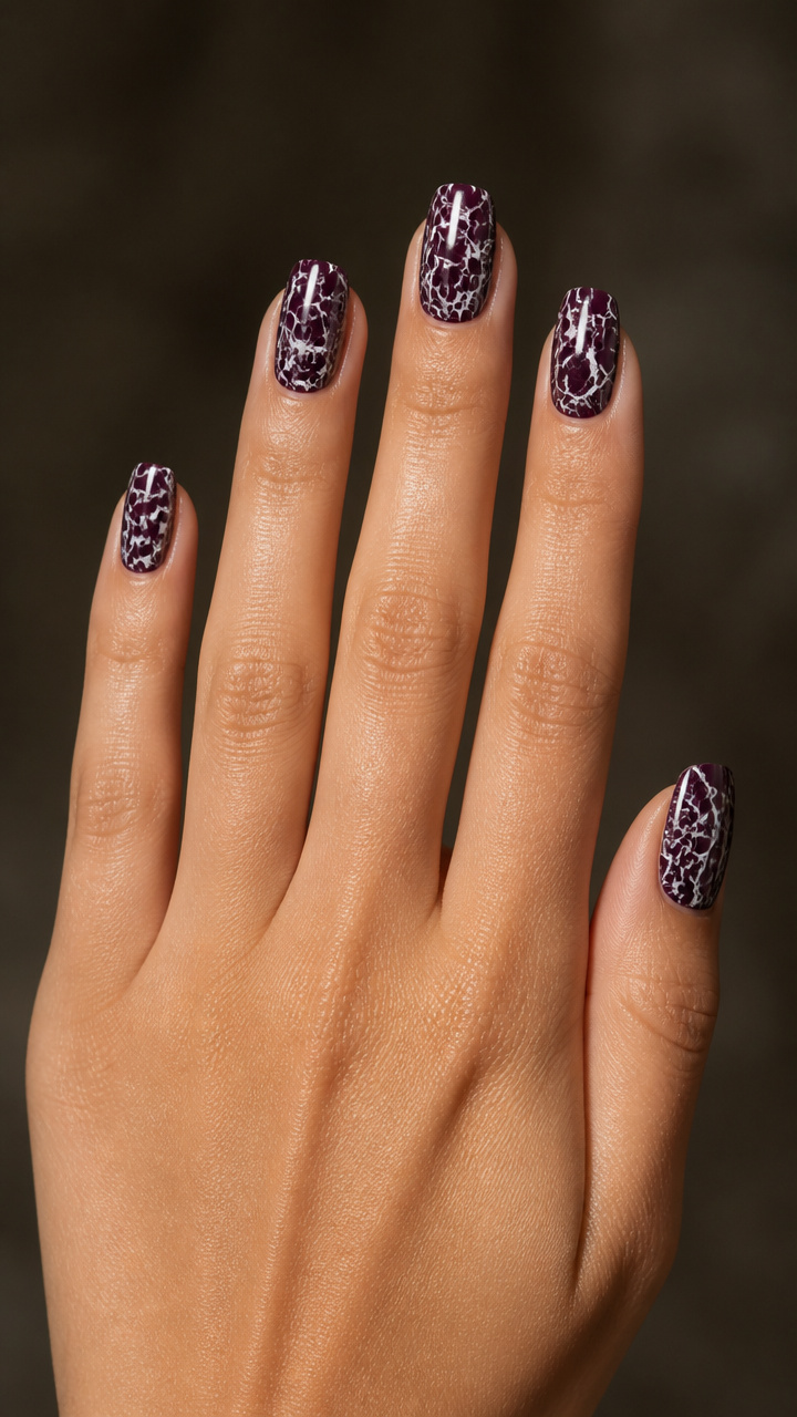 Glacier White Crackle Over Deep Plum