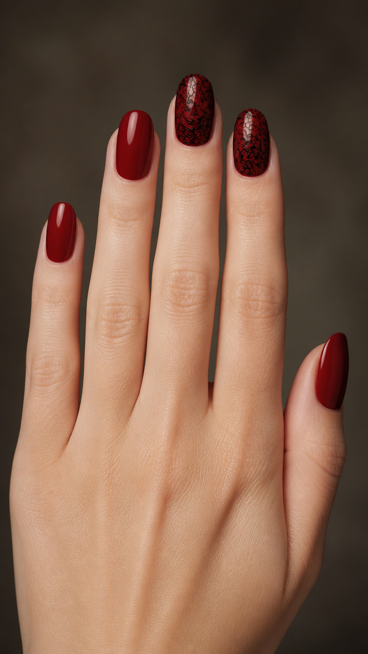 Crimson Red with Black Lace Stamping