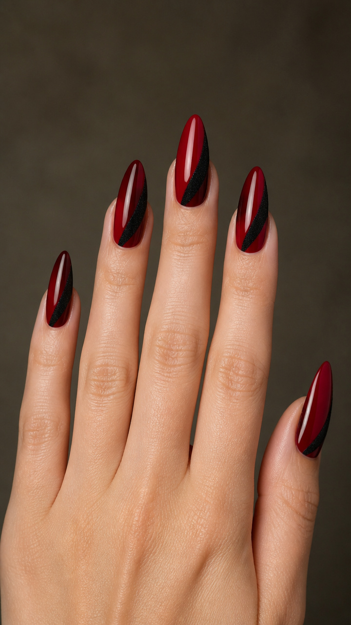 Crimson Red with Black Velvet Stripe