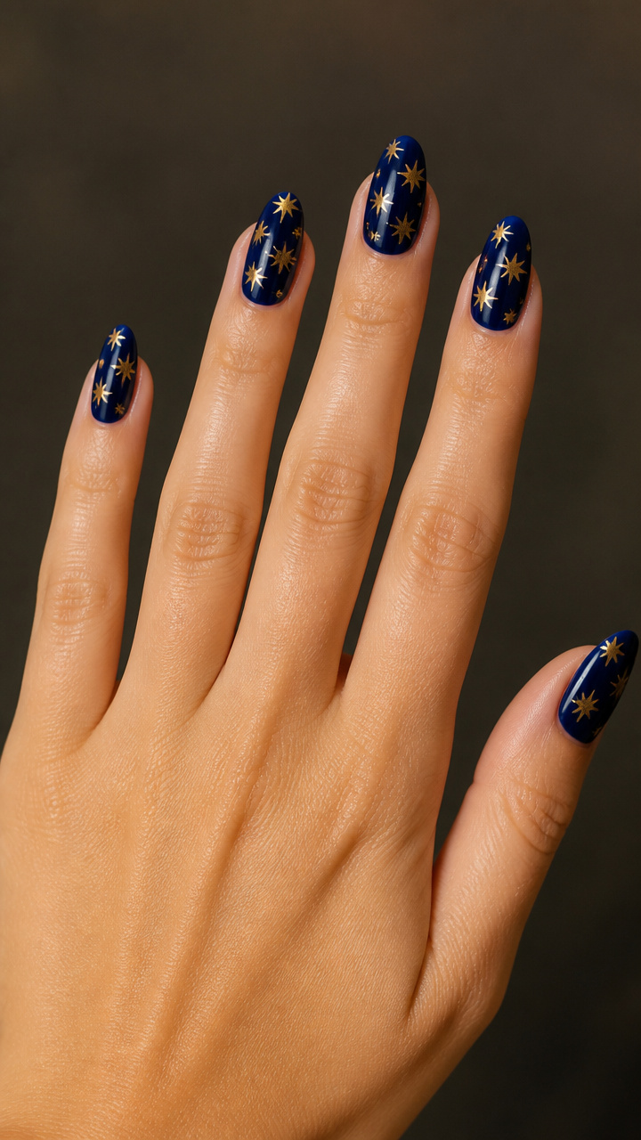 Navy Blue with Floating Gold Stars