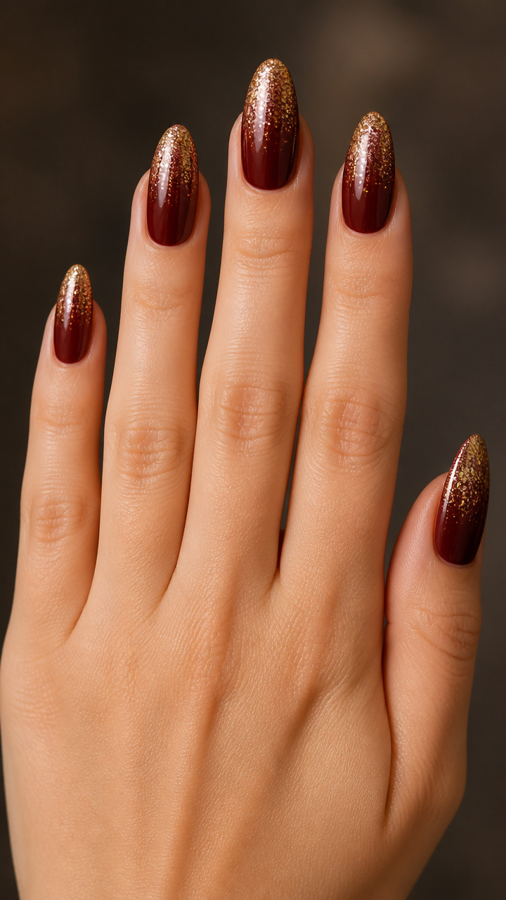 Burgundy with Gold Micro Glitter Gradient
