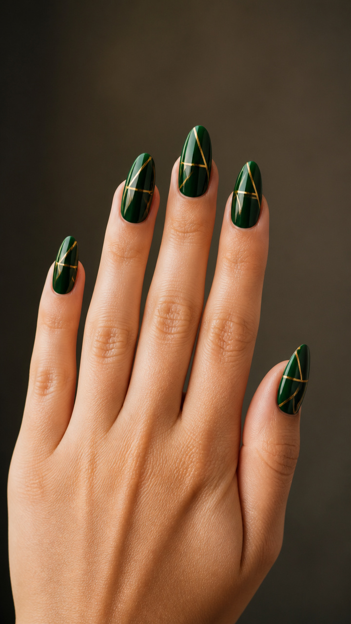 Forest Green with Gold Geometric Lines