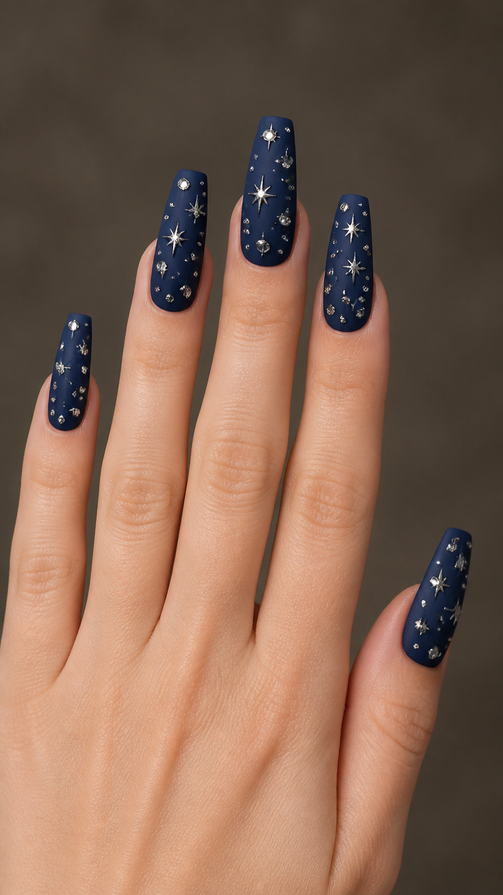 Navy Blue Coffin with Starfield Rhinestone Scatter