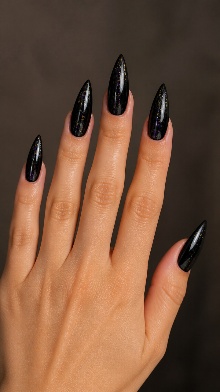 Black Gloss Stiletto with Hidden Glitter Underlay