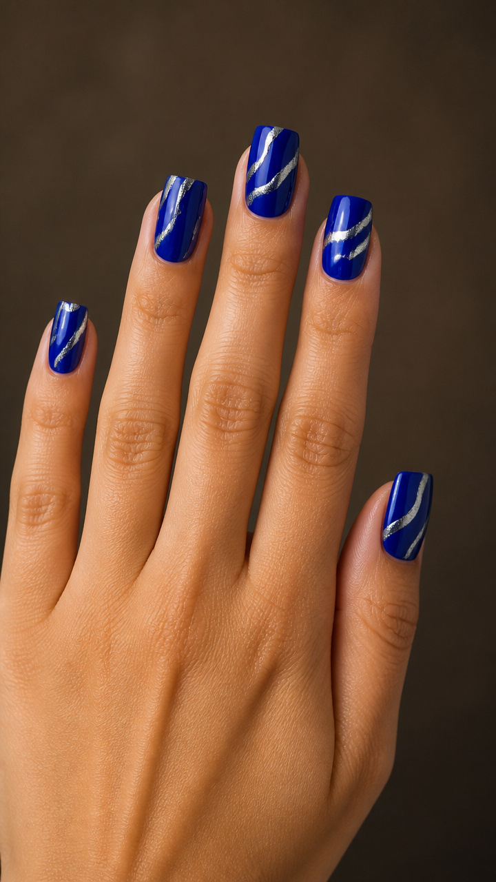 Cobalt Blue Square with Metallic Silver Stripes