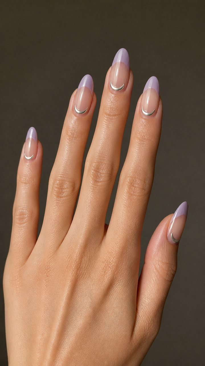 Lavender Sheer Tips with Chrome Moon Accents