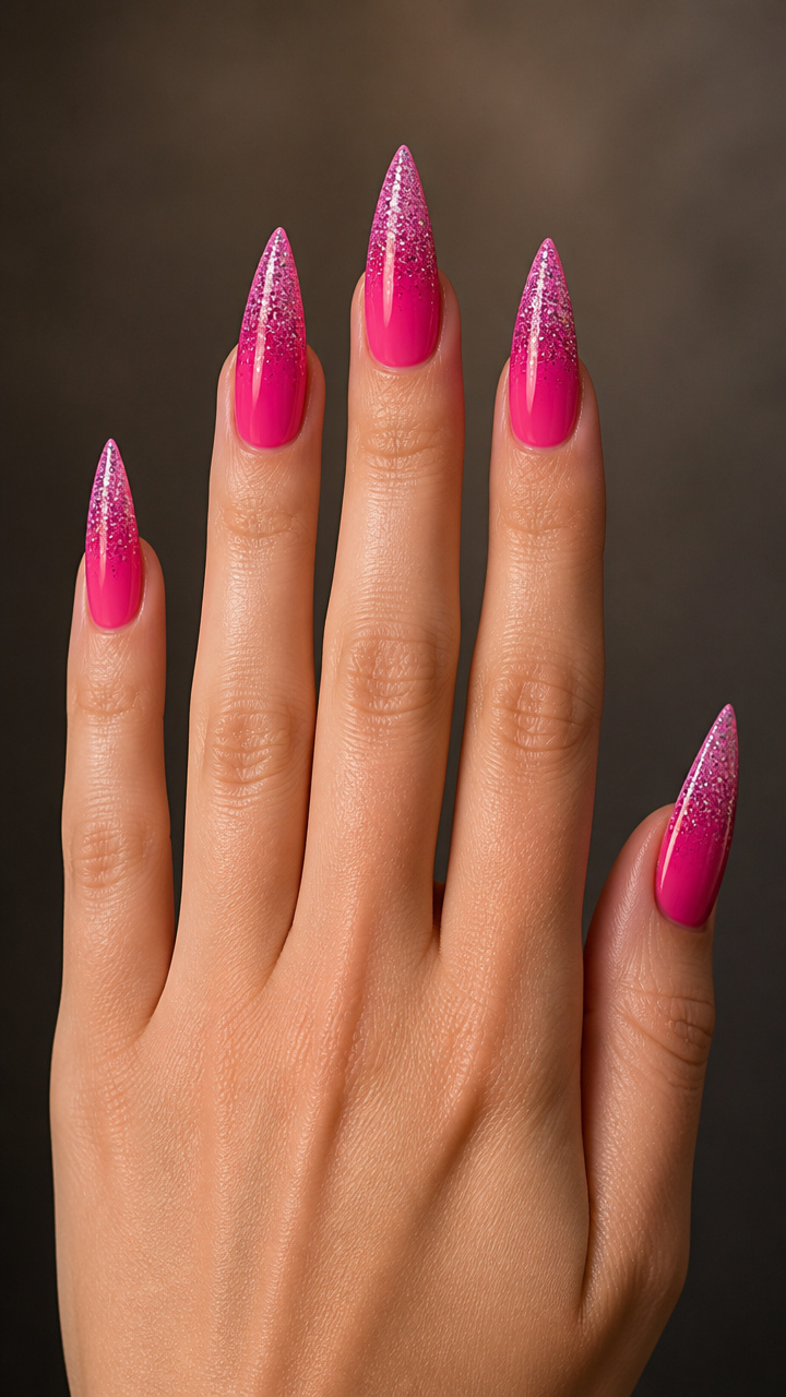 Hot Pink Stiletto with Glitter Ombre Fade