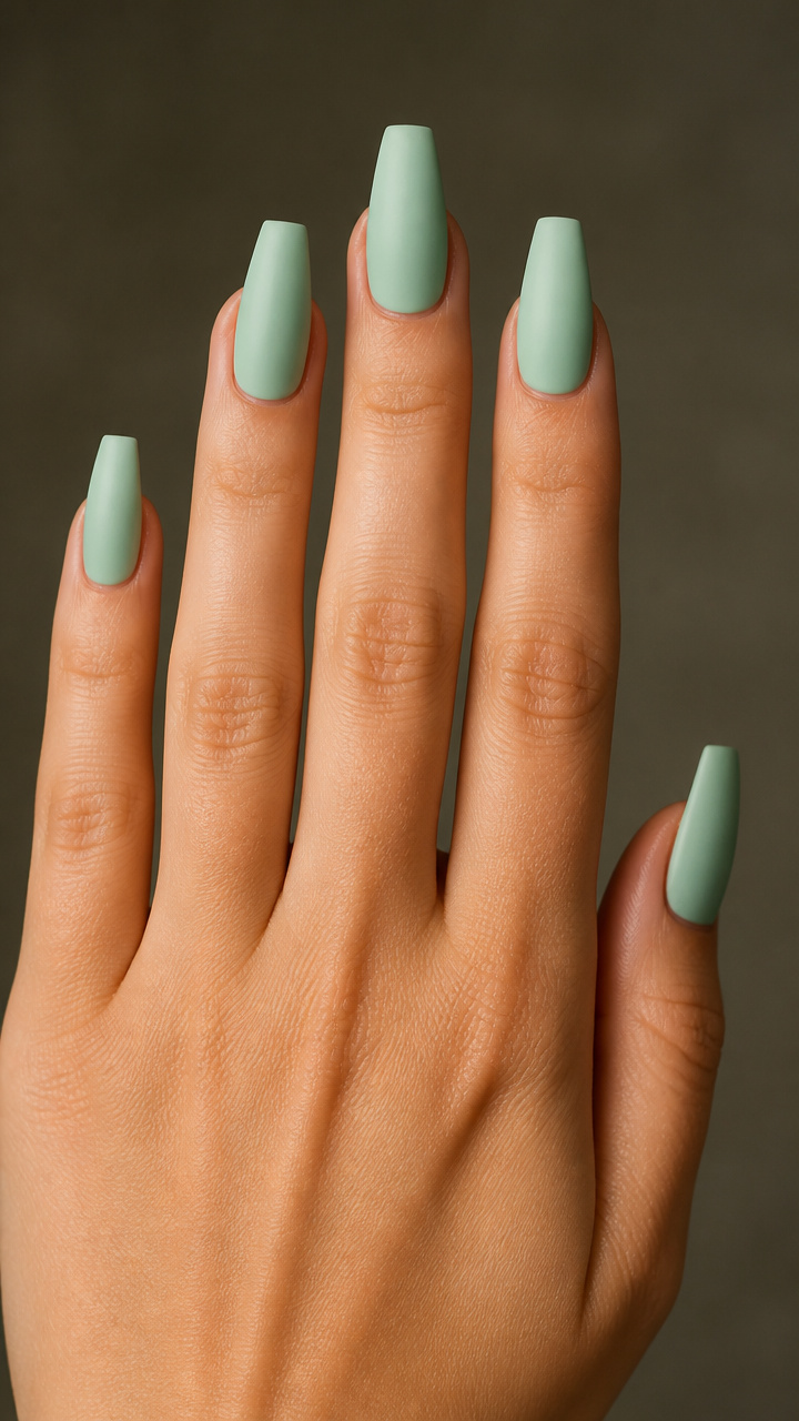 Mint Green Coffin Nails with Matte Finish