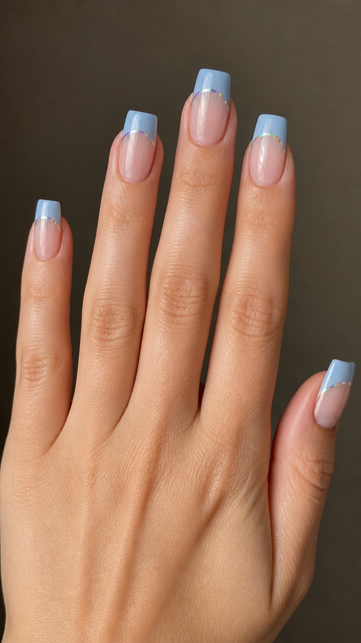 Baby Blue French Tips with Chrome Accents