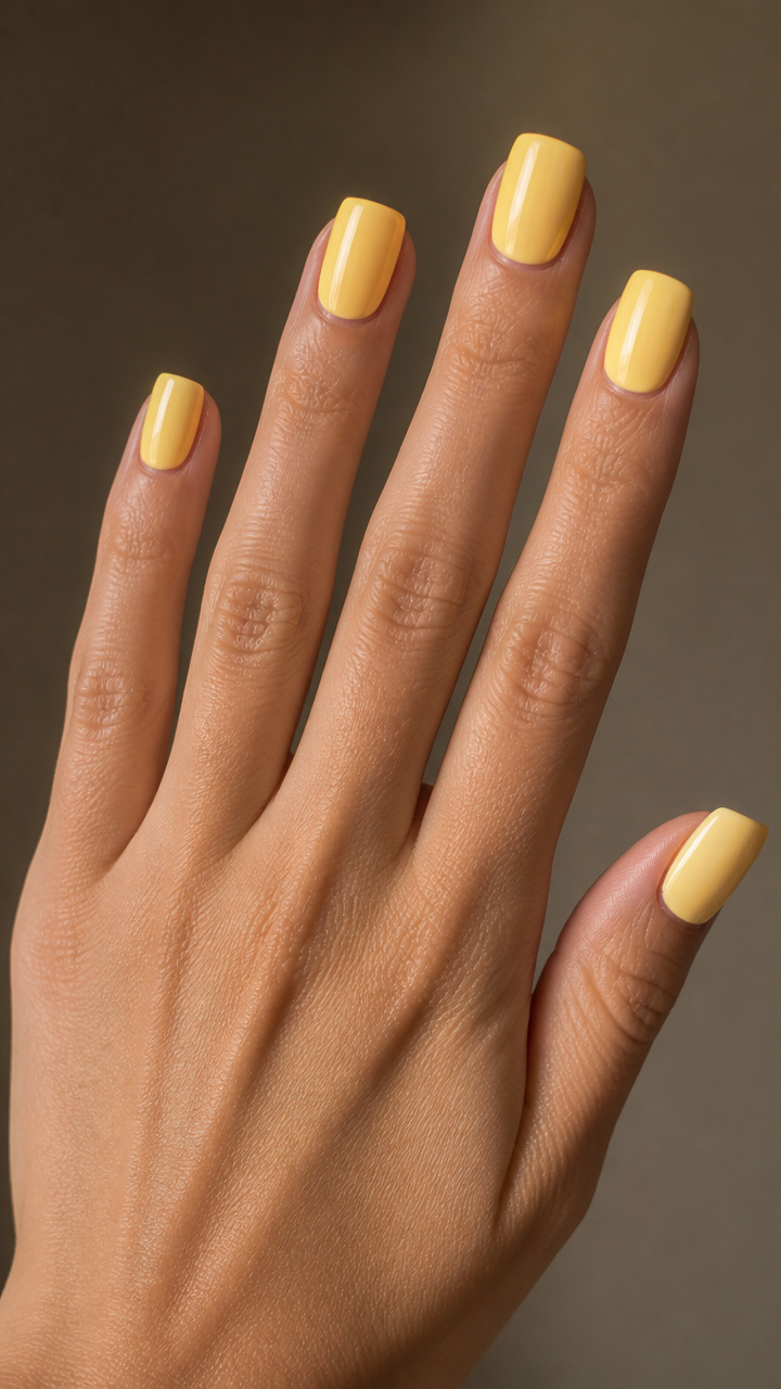 Butter Yellow Square Nails with Glossy Shine