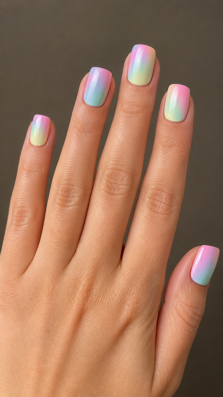 Pastel Rainbow Ombré on Short Squares