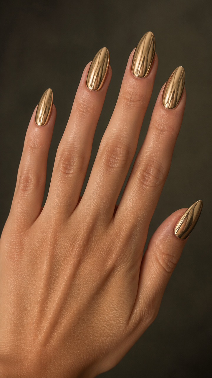 Champagne Gold Chrome Almond Tips