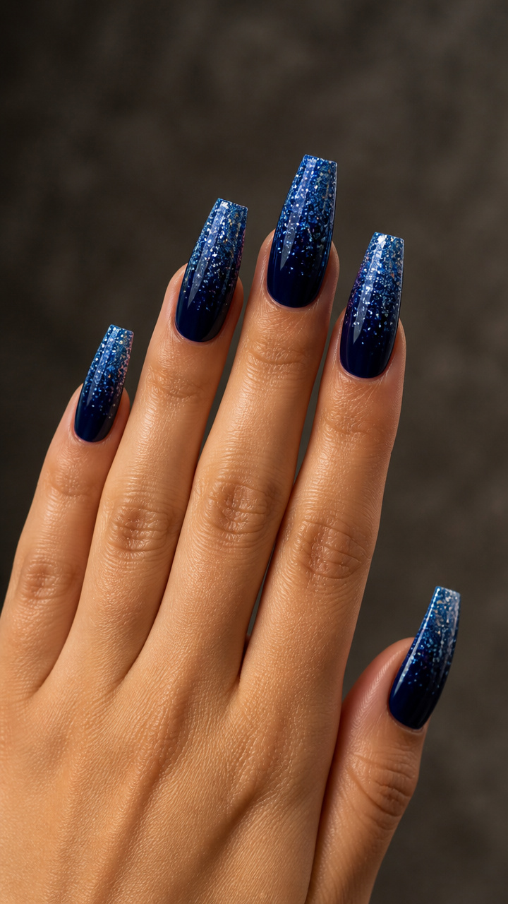 Midnight Blue Glitter Ombré Coffins