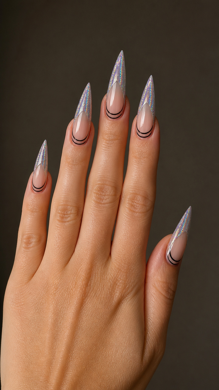 Silver Holographic Tips with Black Accents