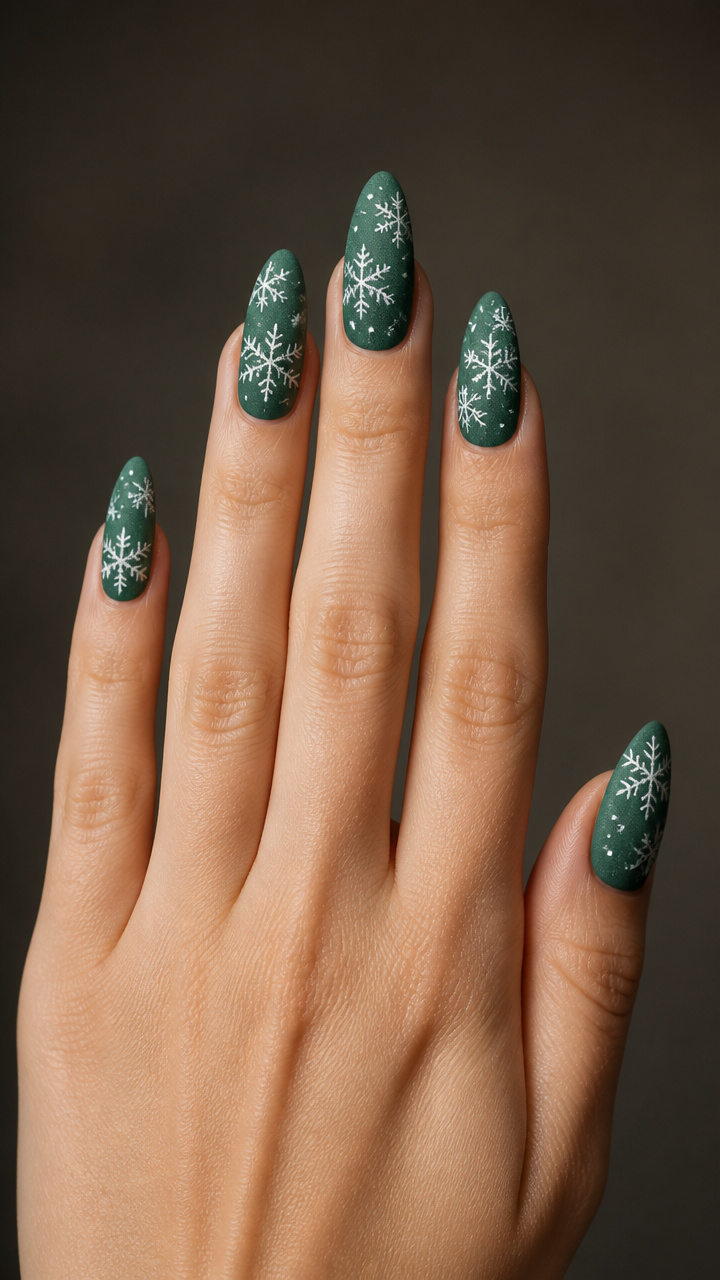 Frosted Evergreen Green with Snowflake Art