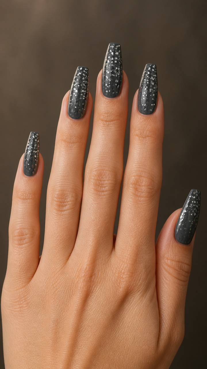 Charcoal Gray with Metallic Silver Confetti