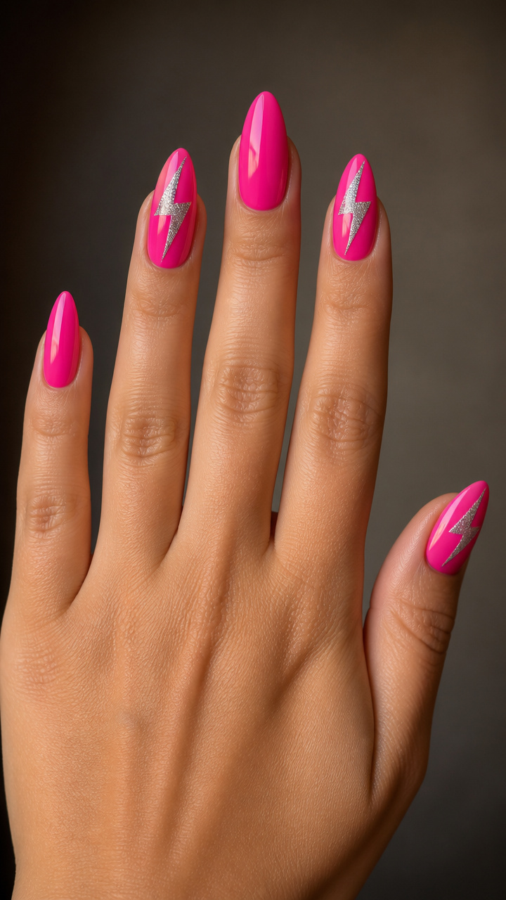 Hot Pink and Silver Lightning Bolts