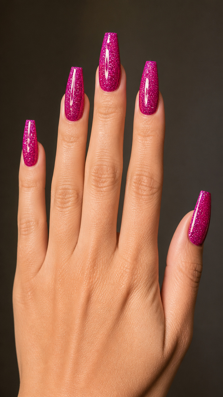 Fuchsia Glitter Dip with Gloss Finish