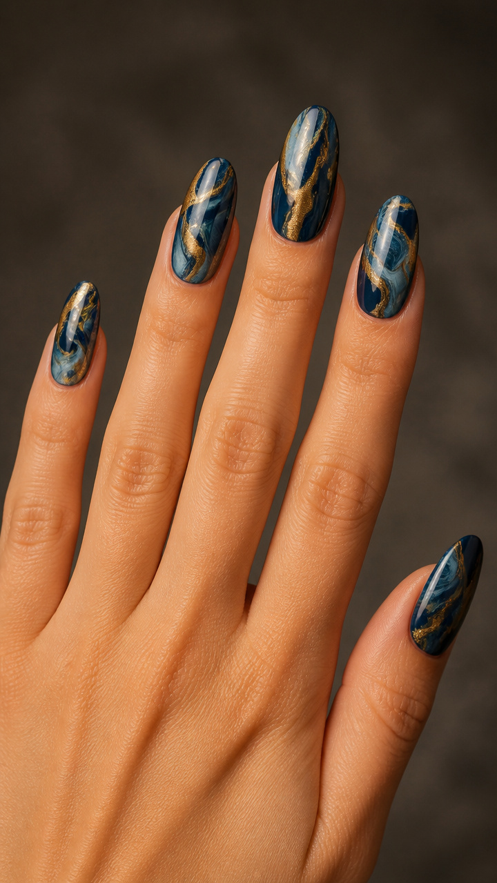 Navy and Gold Marbled Swirls