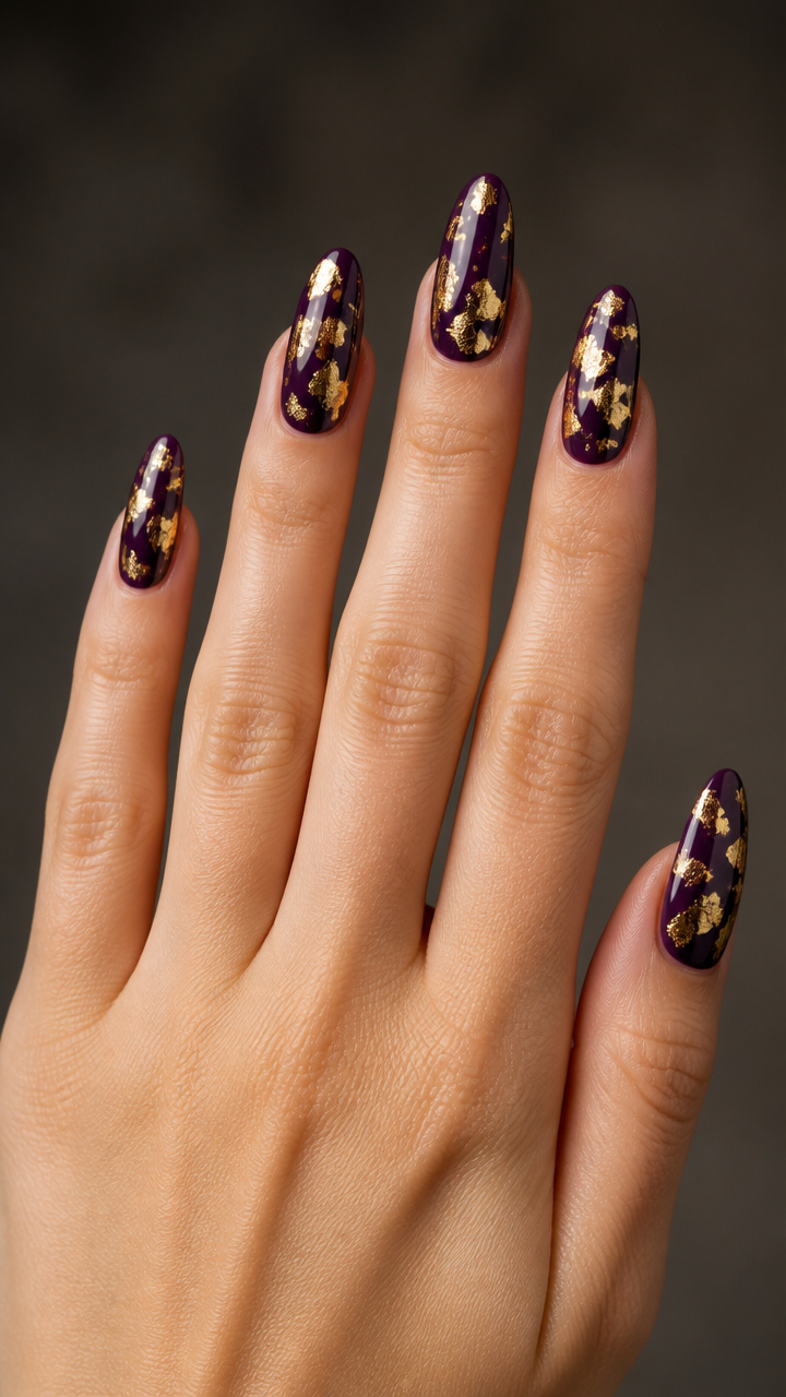Gold Leaf Fragments on Deep Plum