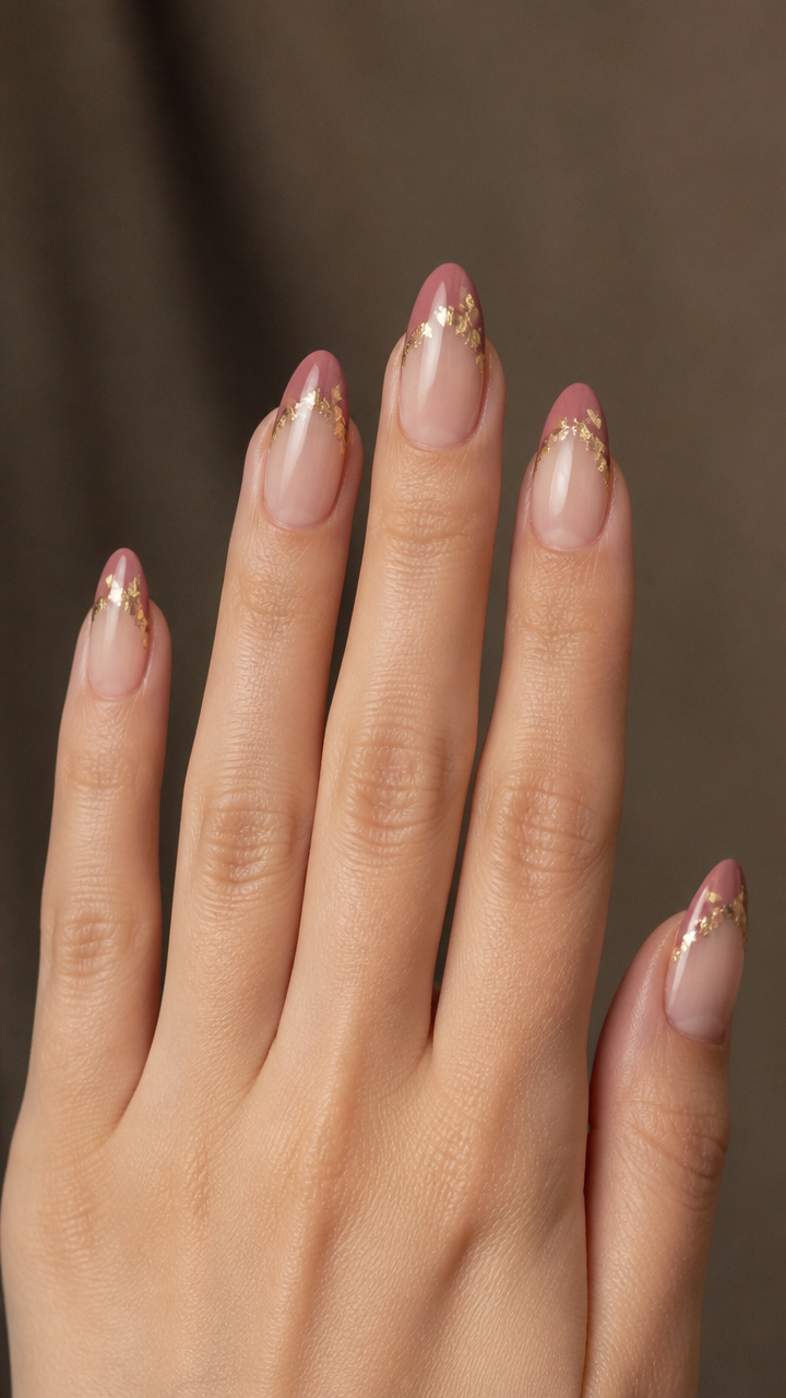 Dusty Rose Almond Tips with Gold Foil