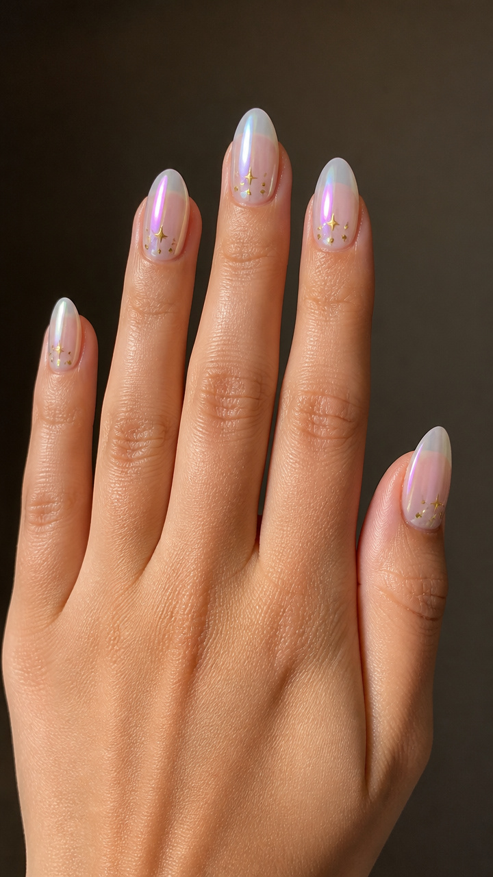 Iridescent Jelly Nails with Star Dots
