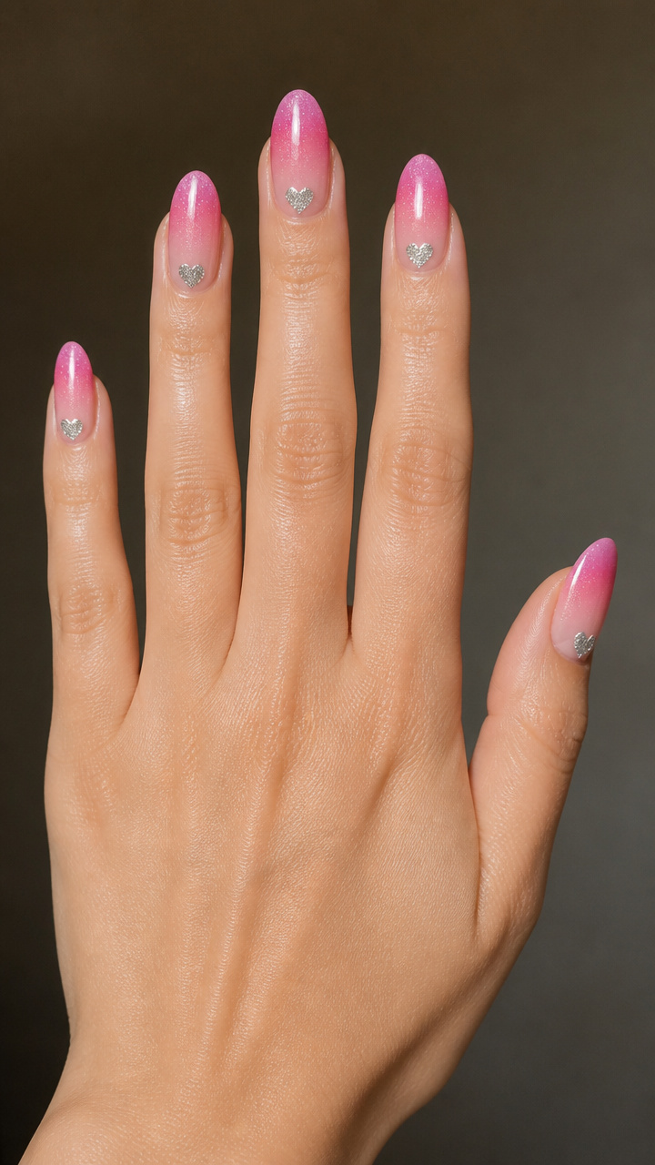 Pink Shimmer Ombre with Heart Dots