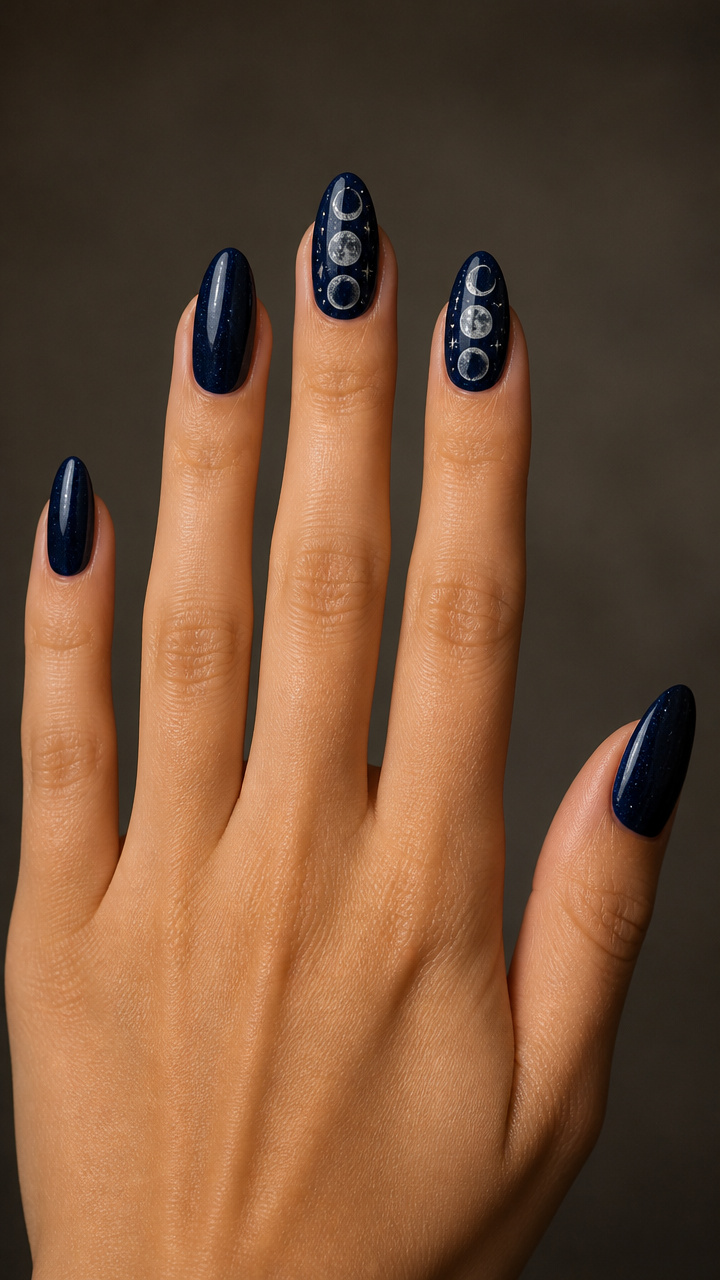 Navy Blue with Moon Phase Art
