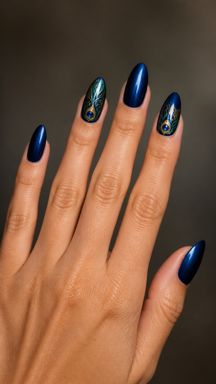 Peacock Blue with Feather Details