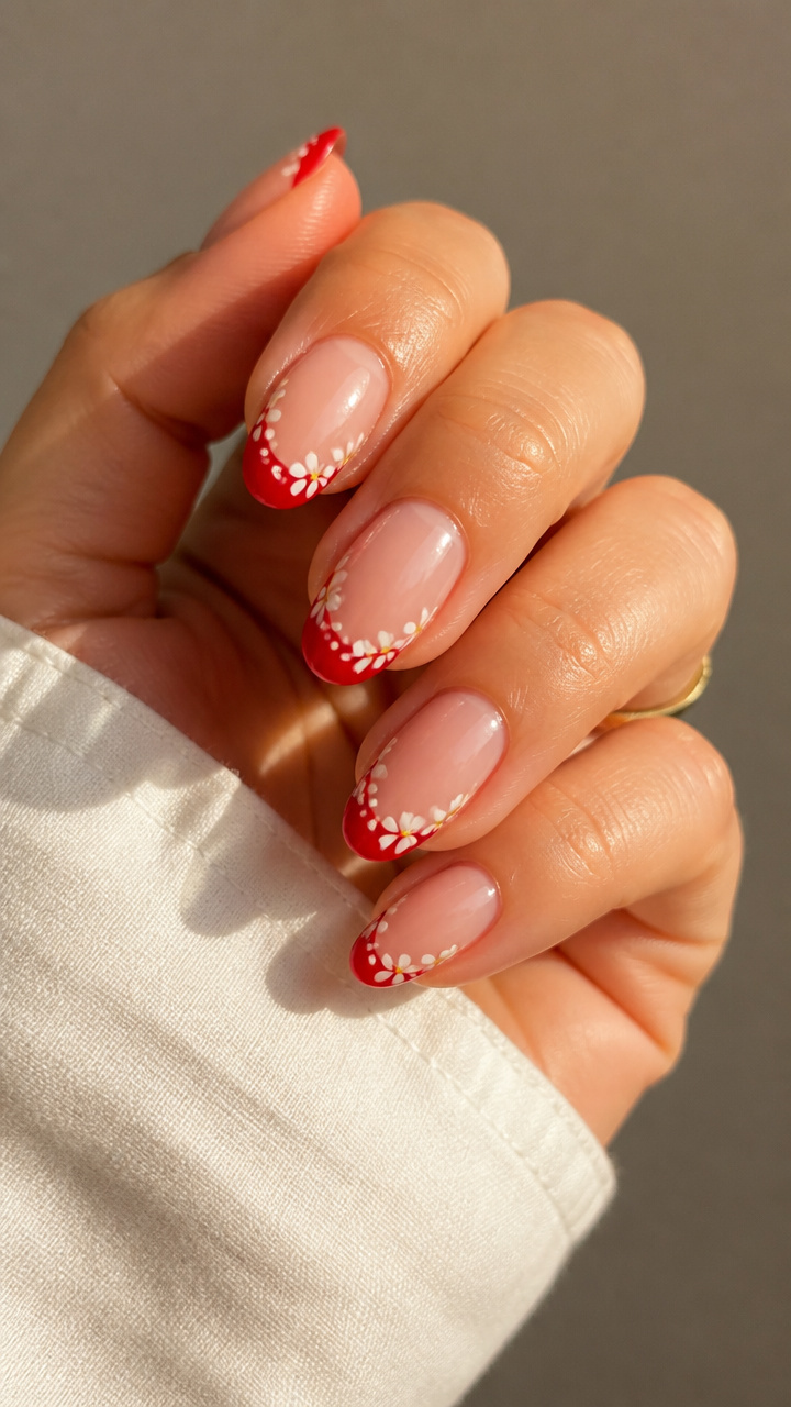 Floral-Trimmed French Tips