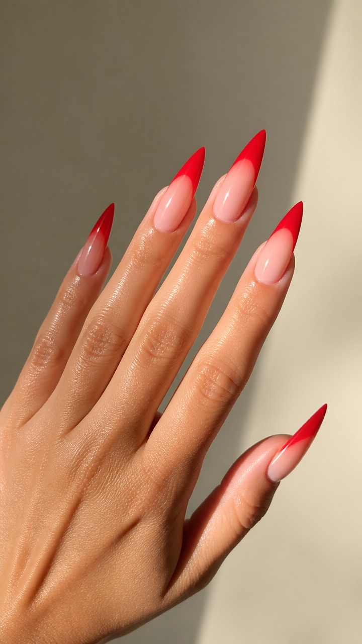 Glossy Scarlet Stiletto Tips