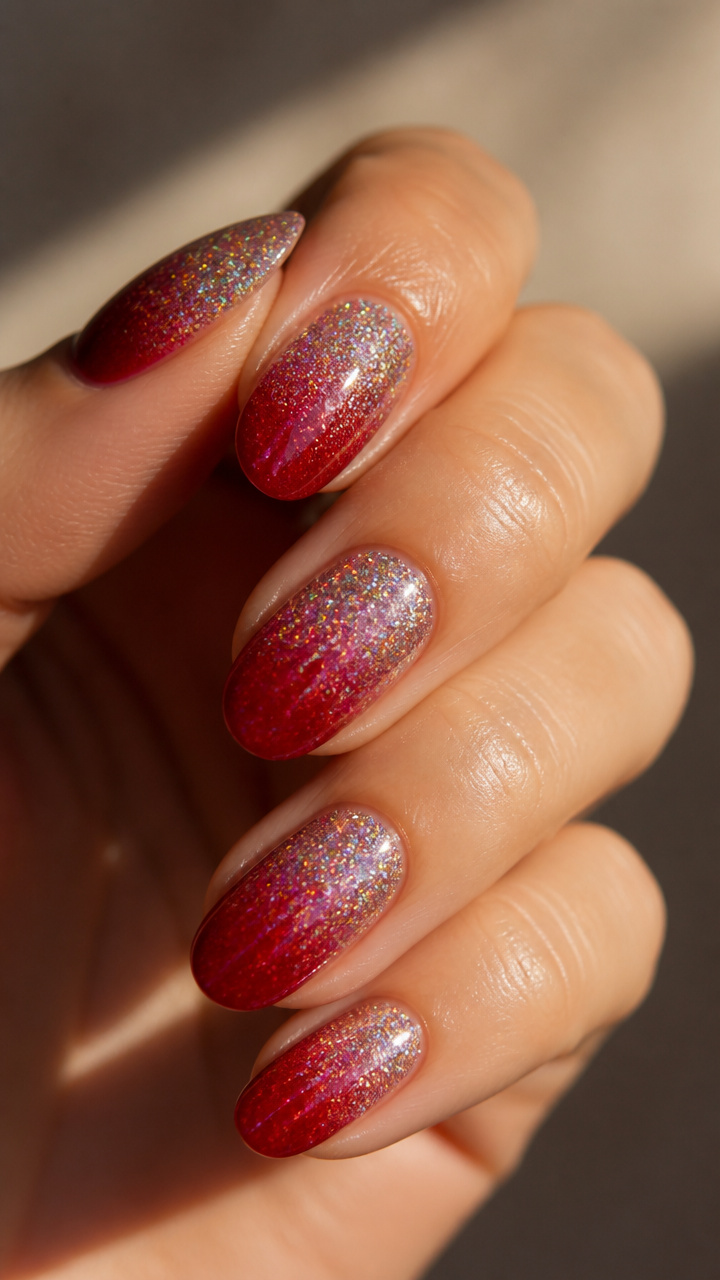 Holographic Silver Over Red Fade
