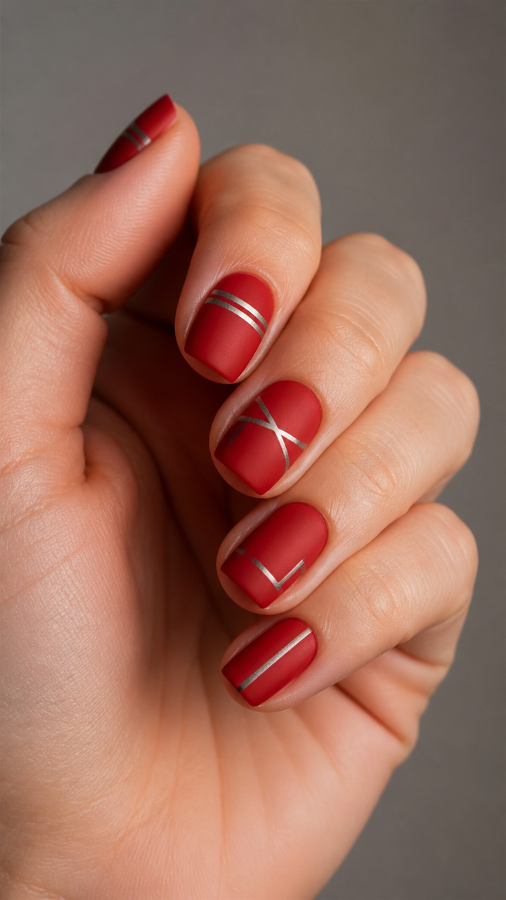 Metallic Silver Accents on Matte Red