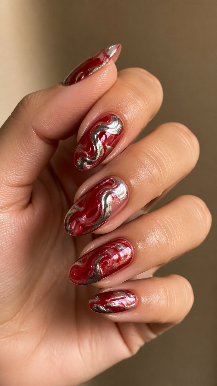 Red and Silver Marble Swirls