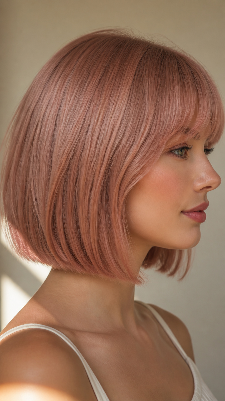 Rose Gold Bob with Bangs