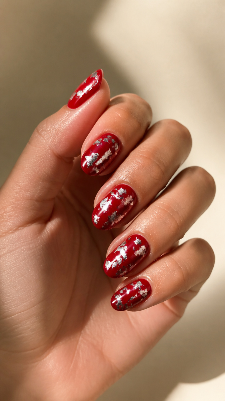 Silver Leaf Flecks on Glossy Red