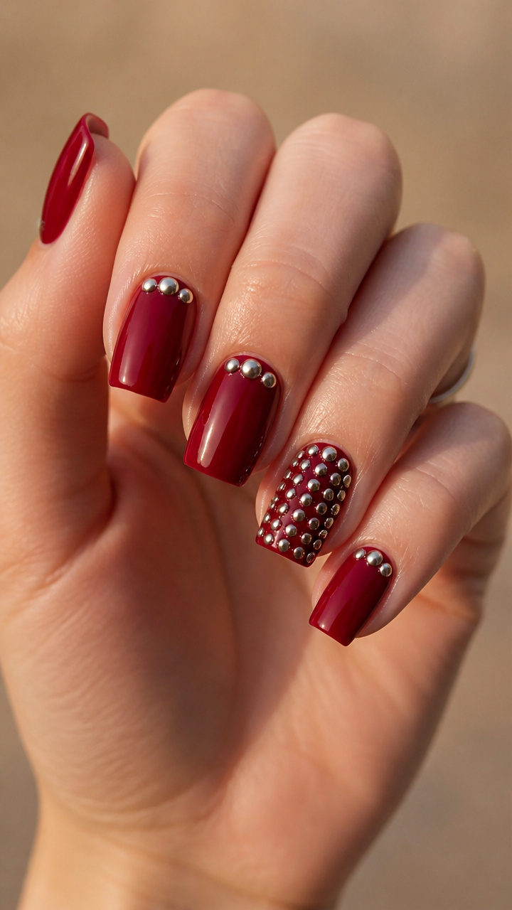 Silver Studs on Ruby Red Base